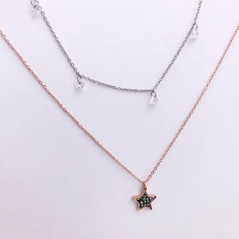 CAC4684-Stella strass e zirconia- Collana Corta in Acciaio