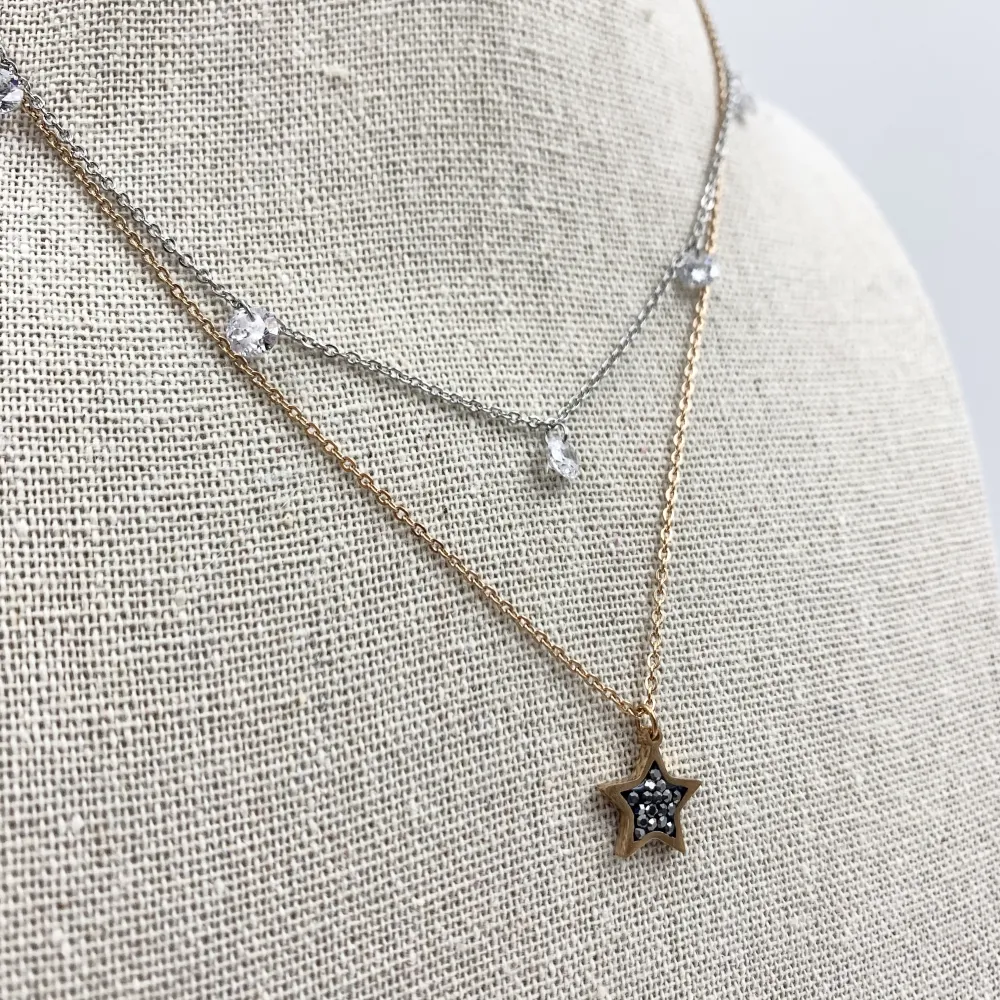 CAC4684-Stella strass e zirconia- Collana Corta in Acciaio