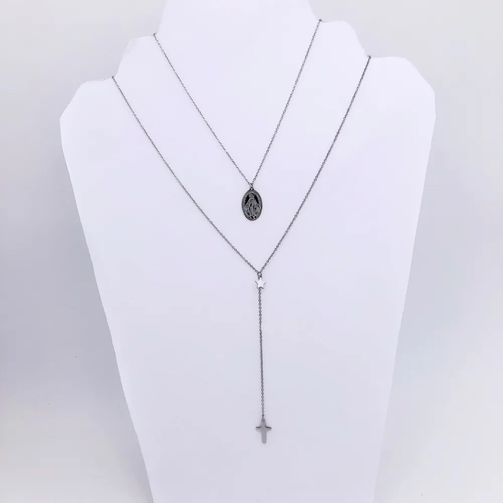 Madonina stella e croce Multifilo - Collana 45478