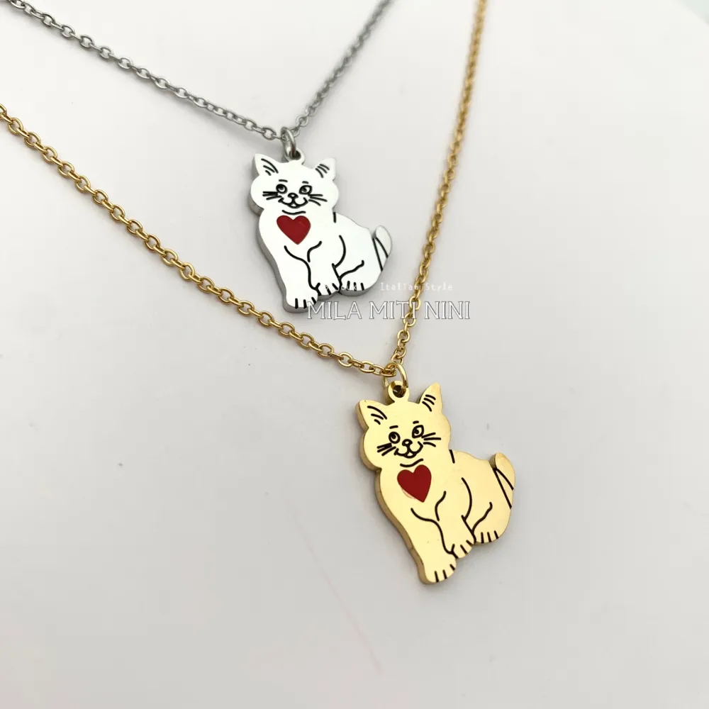 CAC413-2398-Gatto-Collana Corta in Acciaio_2