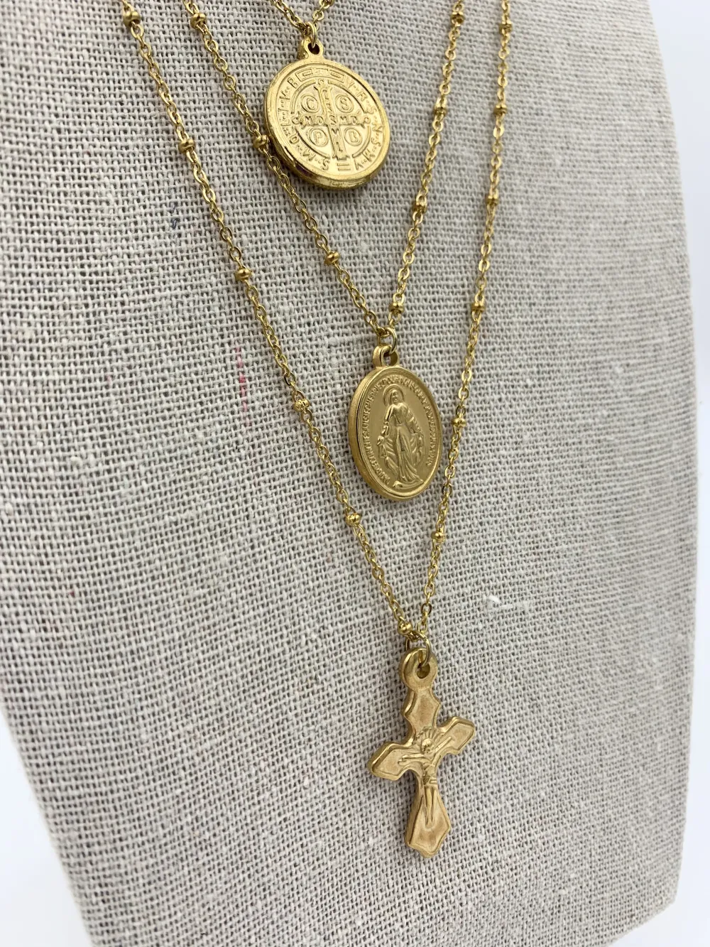 Medaglia rosario madonina croce Multifili  - Collana 4497