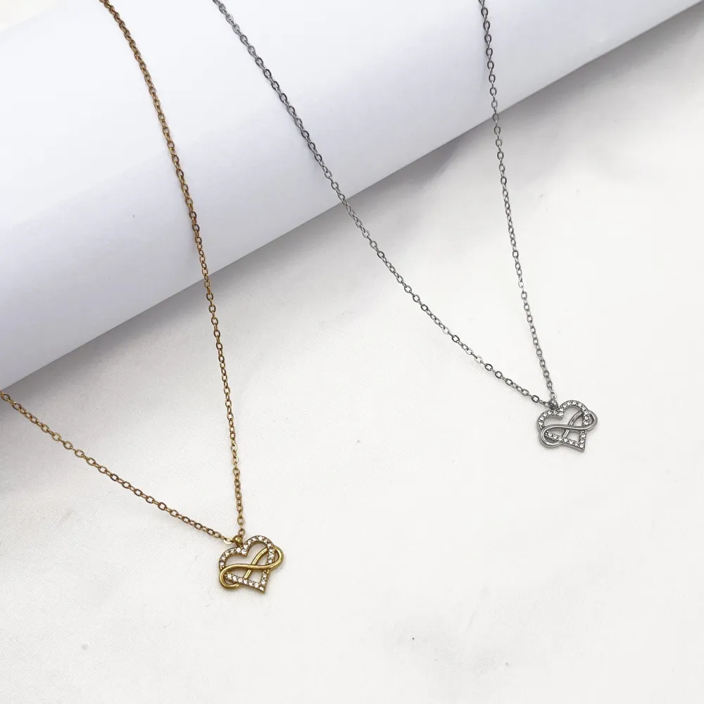 Cuore con infinito con Zirconia-Collana Corta in Acciaio - CL-795-10540