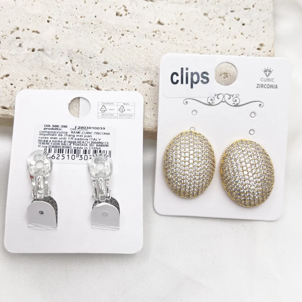 Ovale con Zirconia-Orecchini a Clip - OR-506-390