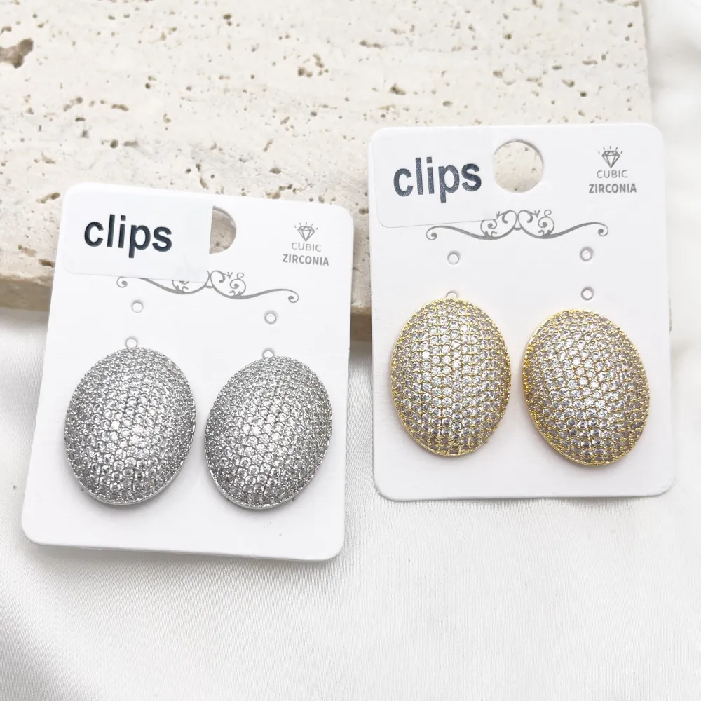 Ovale con Zirconia-Orecchini a Clip - OR-506-390