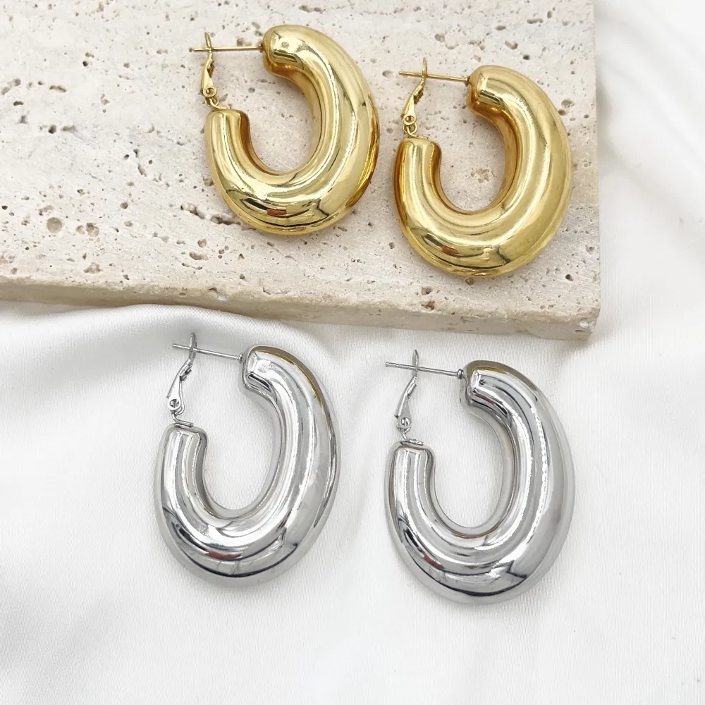 Cerchio ovale -Orecchini in Acciaio - OAP-103-AA6551E