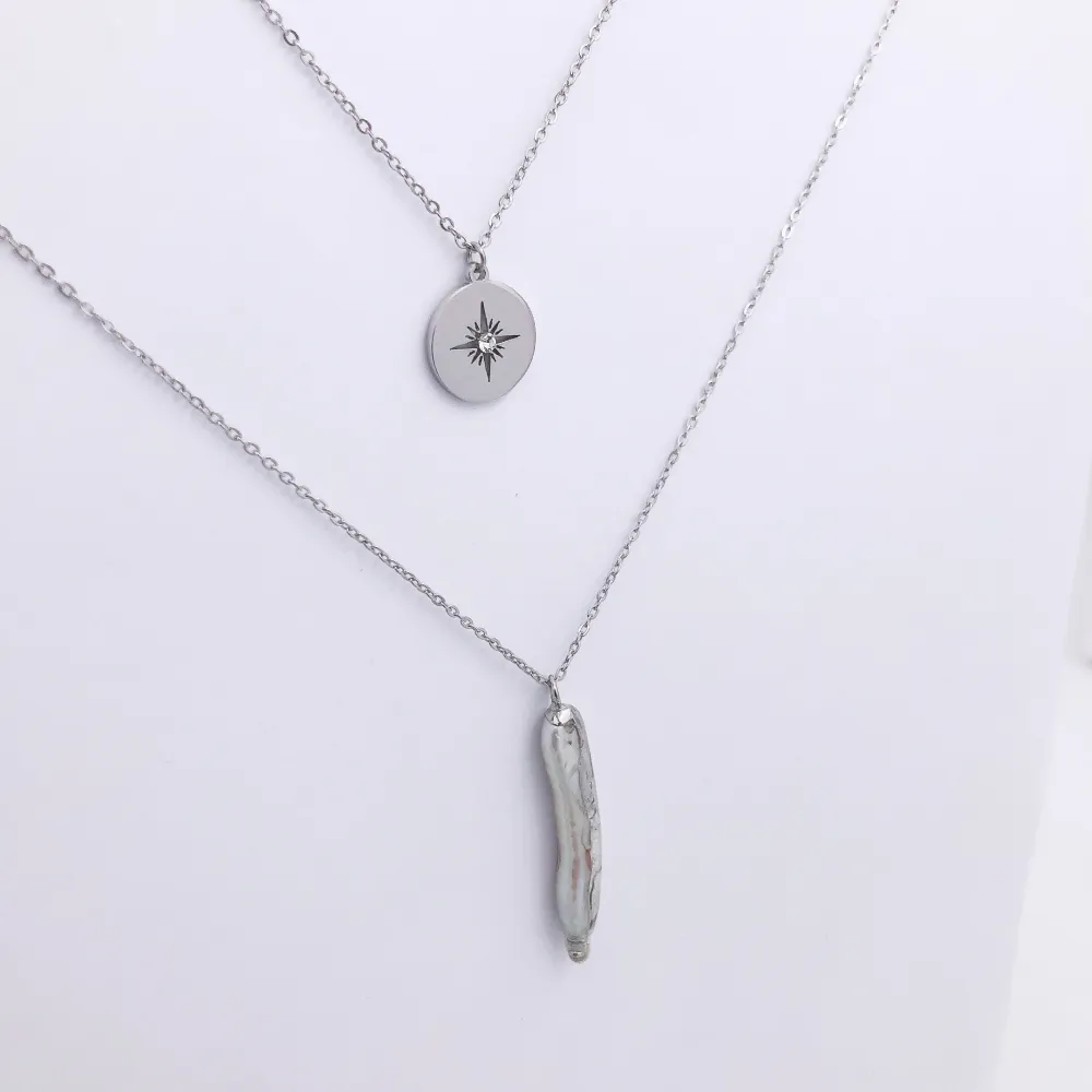 CAC4214-Perla di fiume stella  - Collana Corta in Acciaio_2