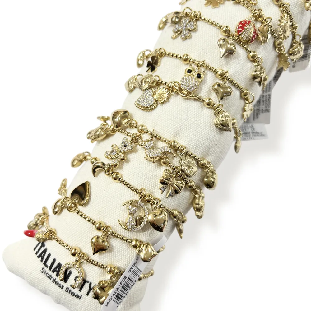 Mix Soggetti-12pz Bracciali in Acciaio con chiusura - BR-103AA5861-5872B