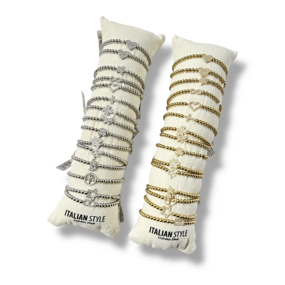 Mix Soggetti con Zirconia-15pz Bracciali Elastici in Acciaio - BR-103-AA95-106B