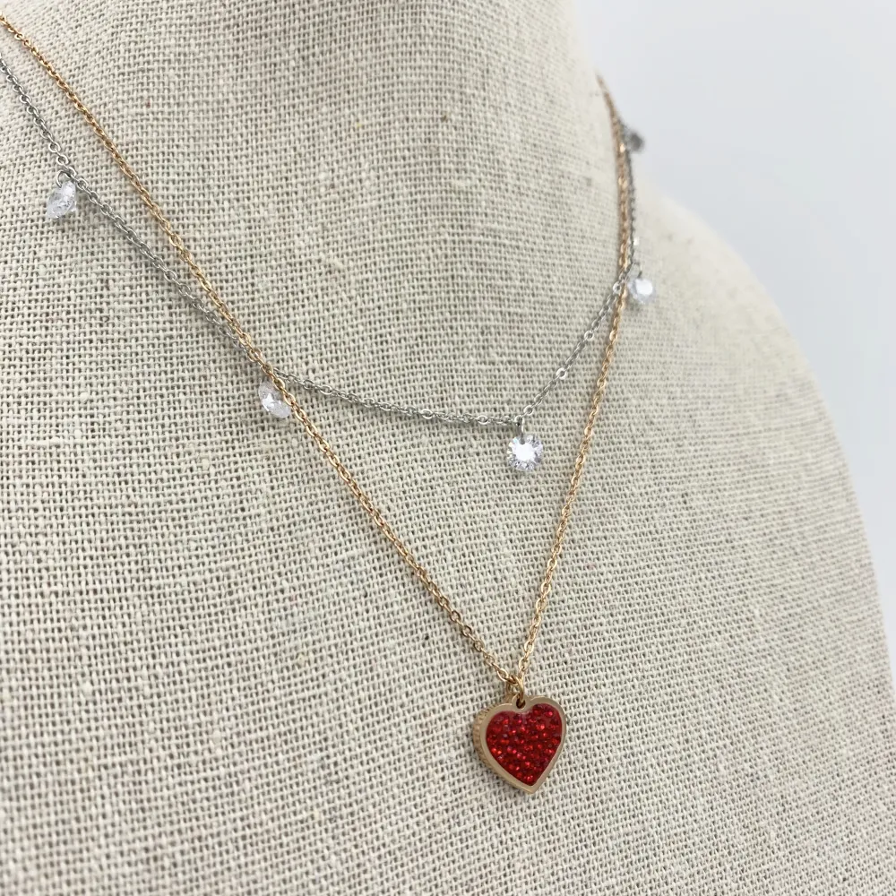 CAC5840-Cuore e Zirconia - Collana Corta Multifilo in Acciaio_Come foto_2
