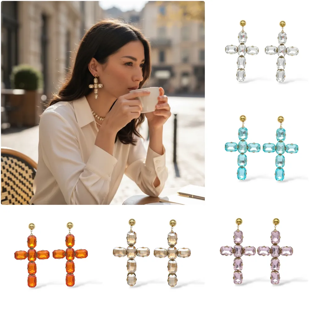 Croce cristallo - Orecchini Moda in acciaio - OR-732-592