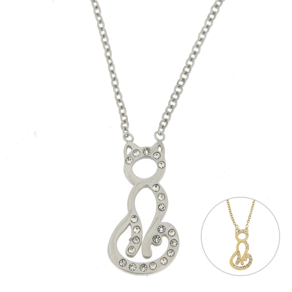 CAC6341-Gatto - Girocollo in Acciaio con Strass_2