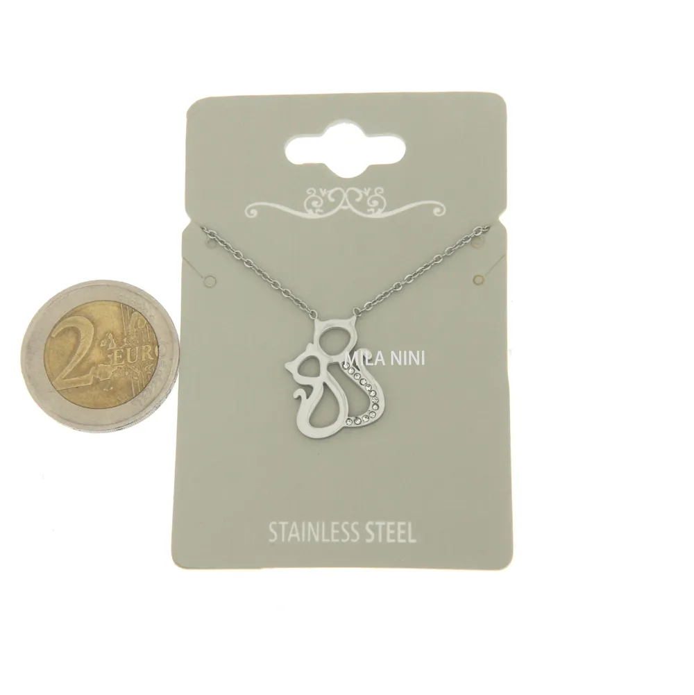 CAC6342-Gatto - Girocollo in Acciaio con Strass_Argento_2