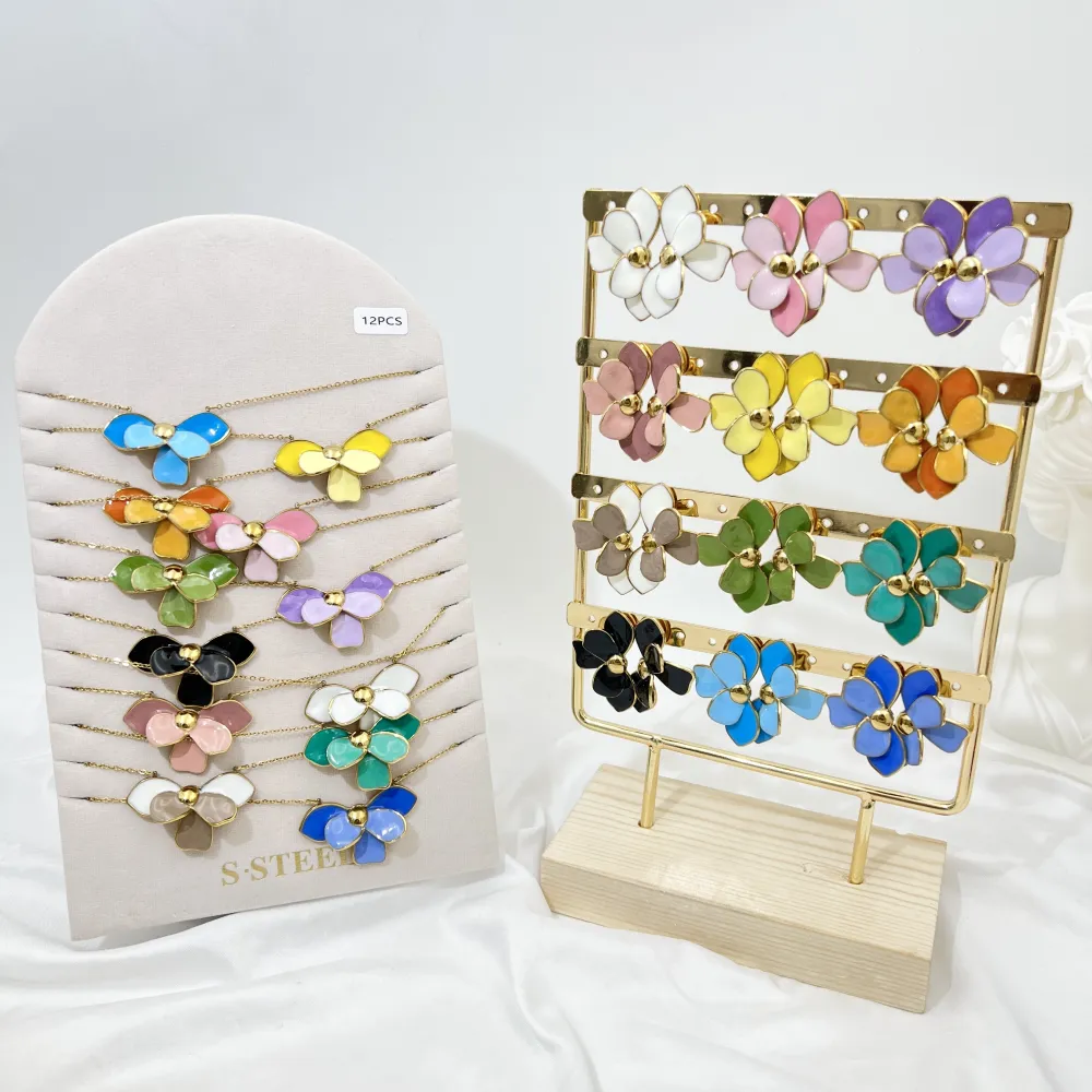 Fiore Petali Smaltati-12pz Collane Corte in Acciaio - CL-732-635