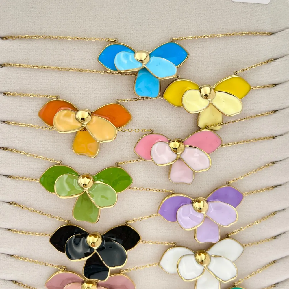 Fiore Petali Smaltati-12pz Collane Corte in Acciaio - CL-732-635