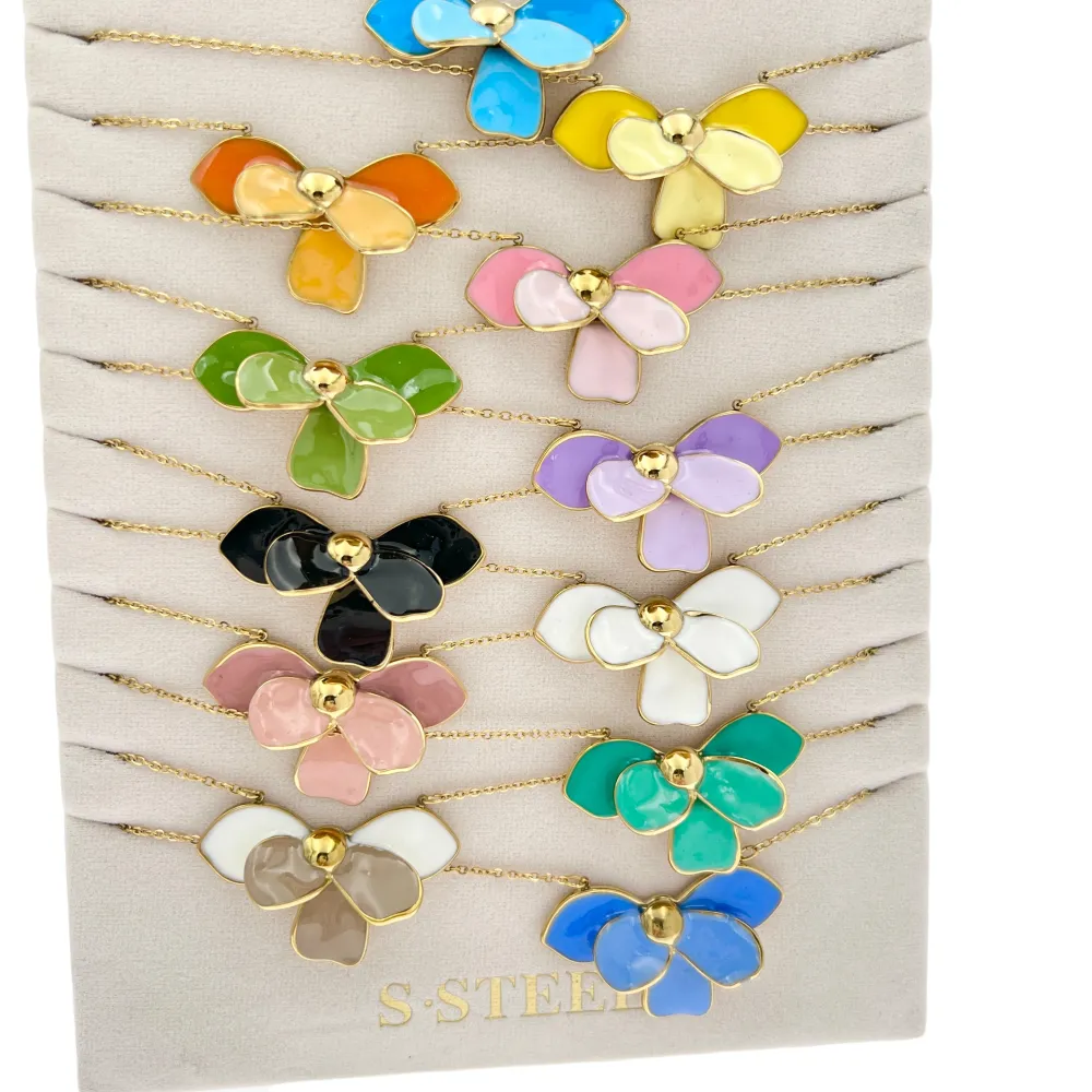 Fiore Petali Smaltati-12pz Collane Corte in Acciaio - CL-732-635