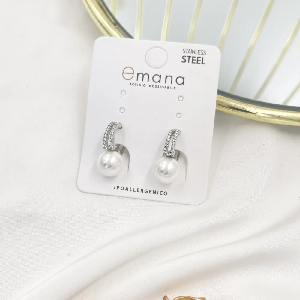 Cerchio con perla -Orecchini in Acciaio - OR-103-AA5561E