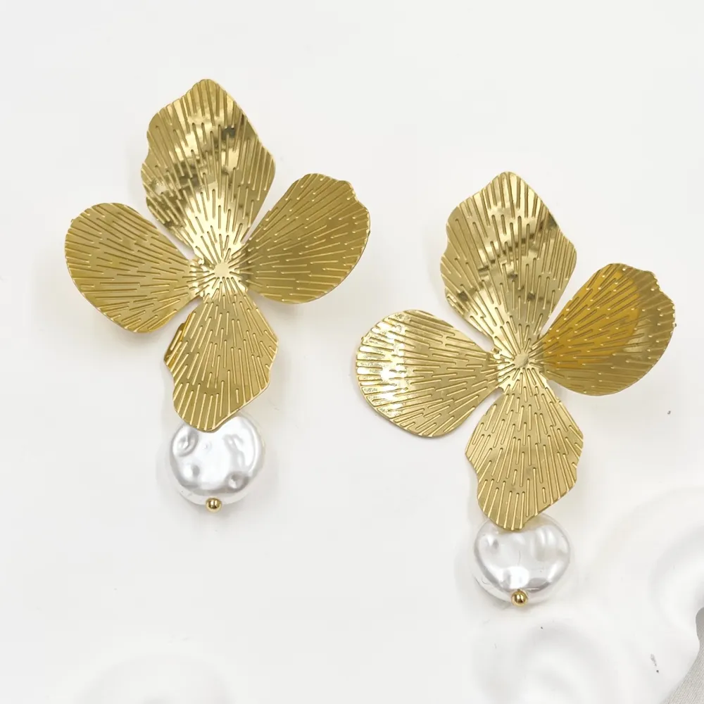 Fiore con Perla-Orecchini in Acciaio - OR-760-04