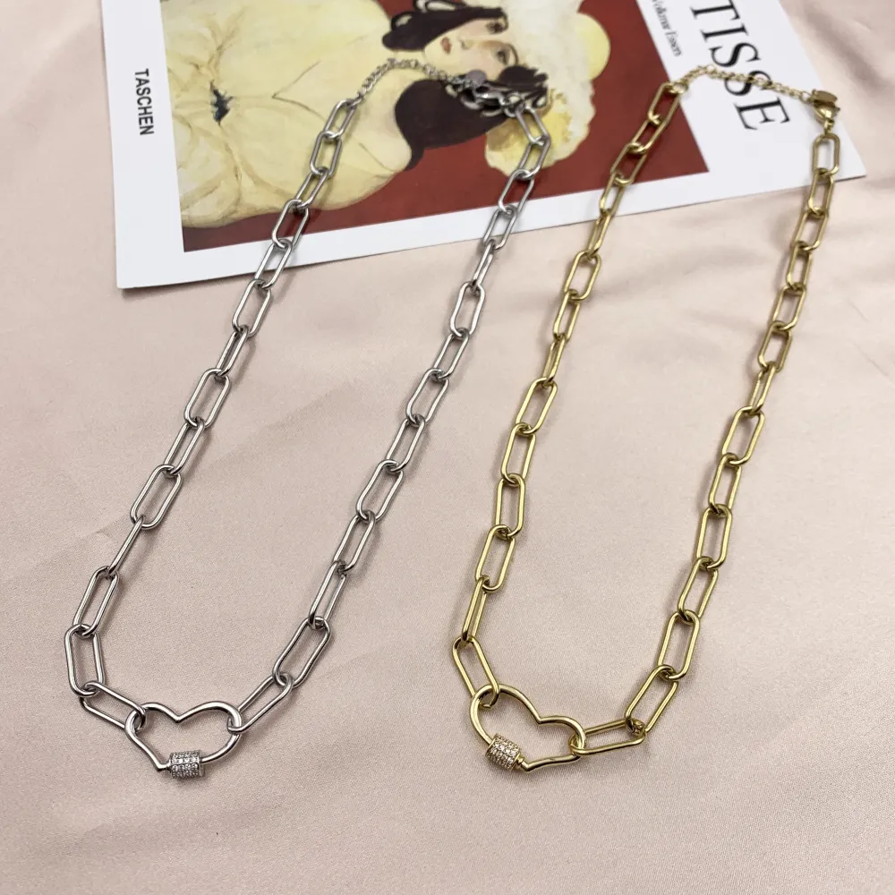 CAC7040-Cuore Zirconia- Collana Corta in Acciaio_2