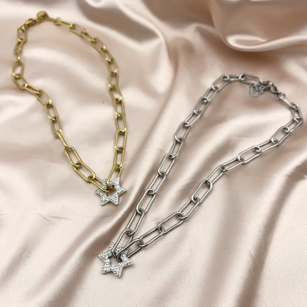 CAC7306-Catena con Stella- Collana Corta in Acciaio_2