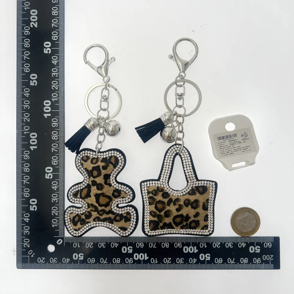 Cuore,gatto,borsa,quadrifoglio,stella,orso -12pz Portachiavi leopardata - PO-146-169
