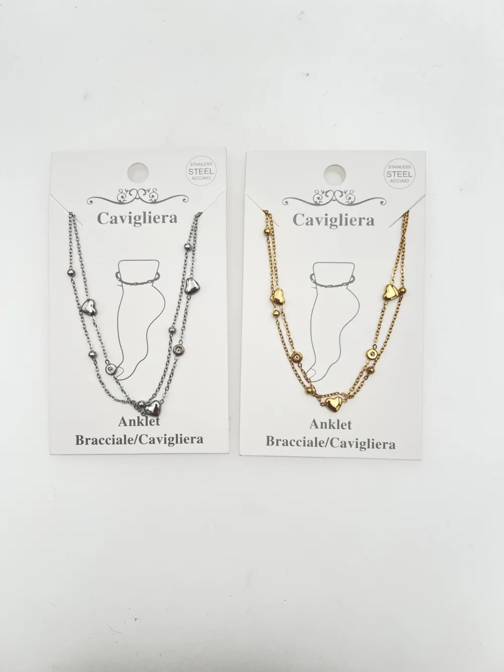 Doppio Filo con Cuore e p.luce-Cavigliera in Acciaio - CV-413-570