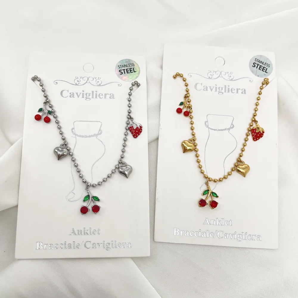 Ciliegia Fragola Cuore Frutta - Multi Pendenti Caviglie in Acciaio - CV-103-AA5536B
