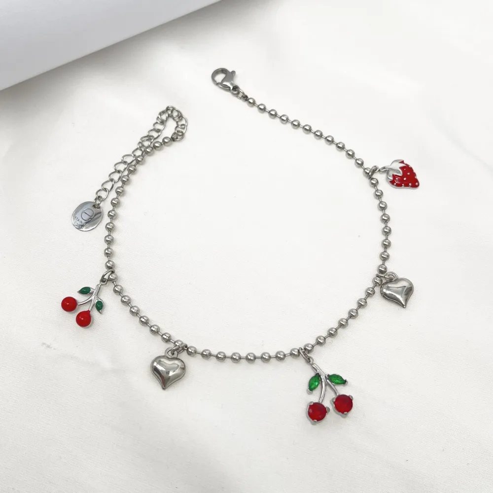 Ciliegia Fragola Cuore Frutta - Multi Pendenti Caviglie in Acciaio - CV-103-AA5536B