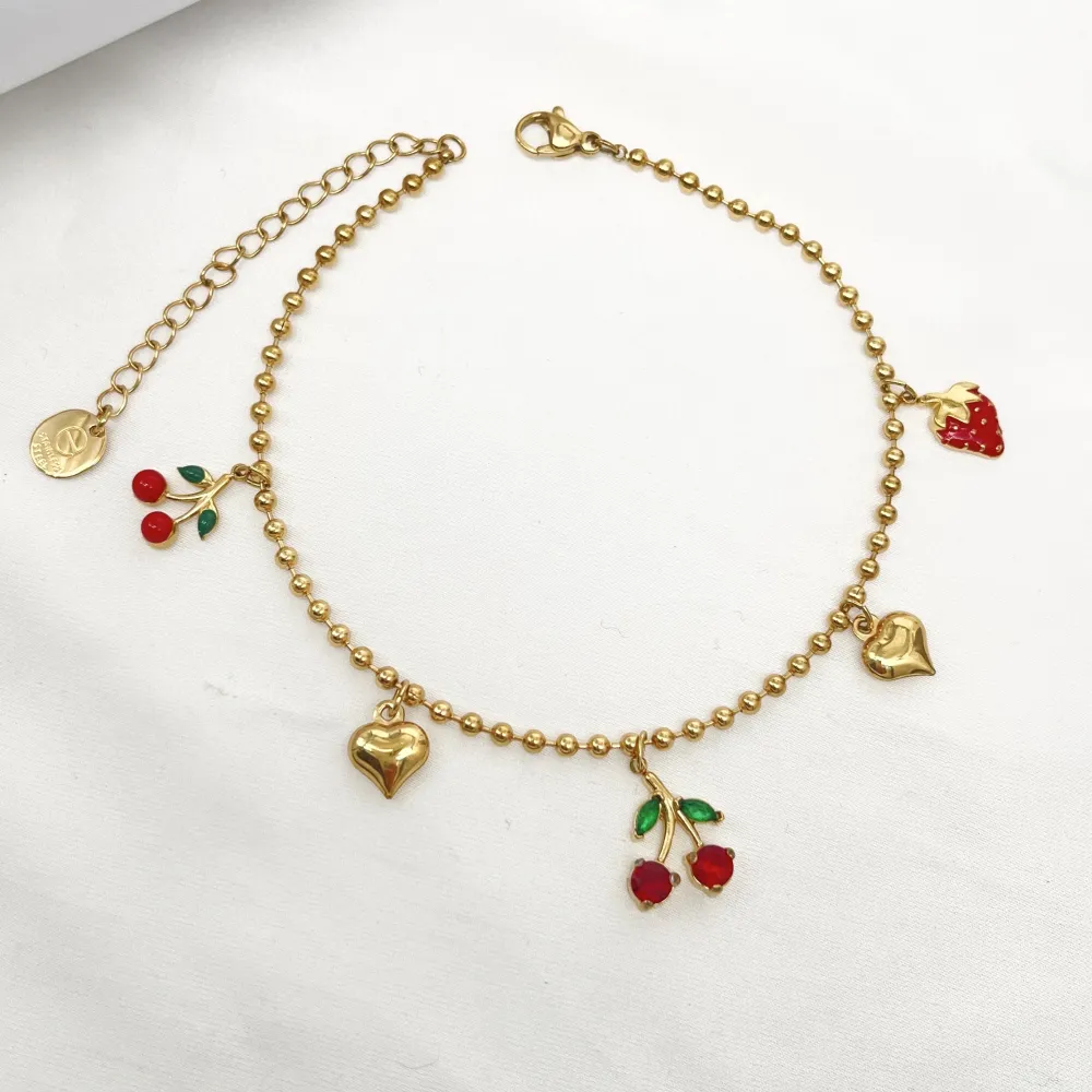 Ciliegia Fragola Cuore Frutta - Multi Pendenti Caviglie in Acciaio - CV-103-AA5536B