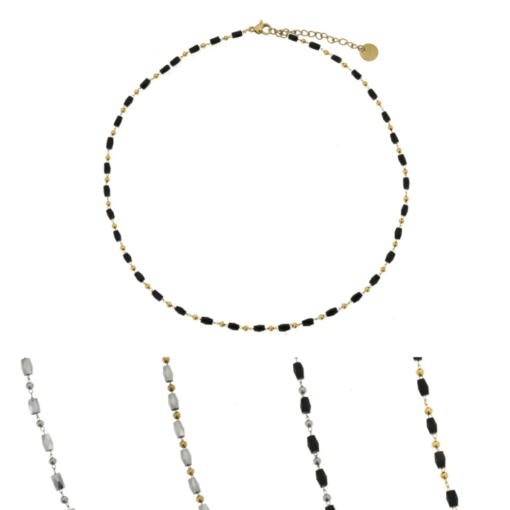 CAC-Palline Sfaccetate 5273 - Collana Corta in Acciaio_2