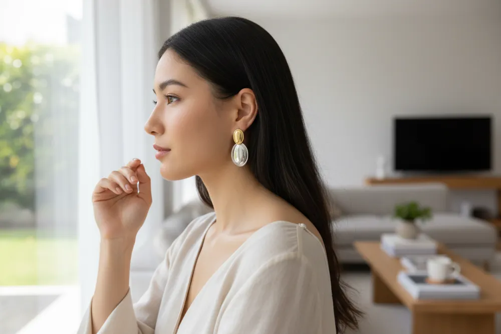 specchio rotondo-Orecchini in Acciaio - OR-413-165