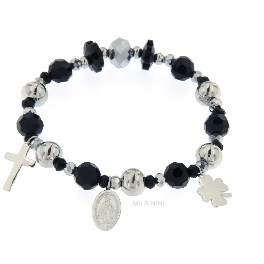 CBAE Croce Madonna - Bracciale Elastico Acciaio 1018_Nero_2