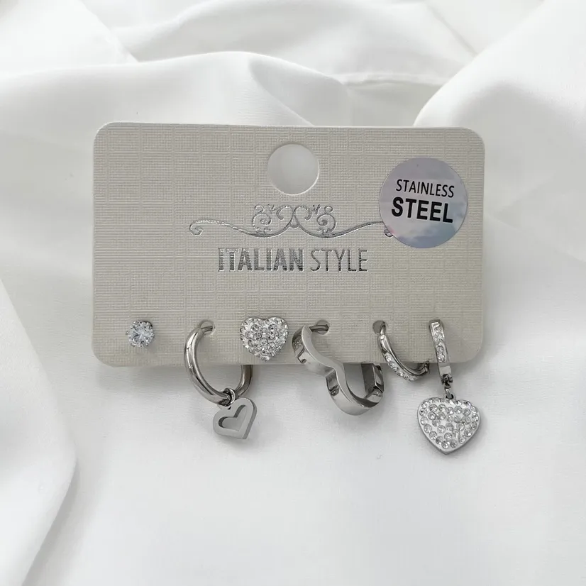 Cuore strass-Set 6pz Orecchini con Zirconia - OR-450-427/428