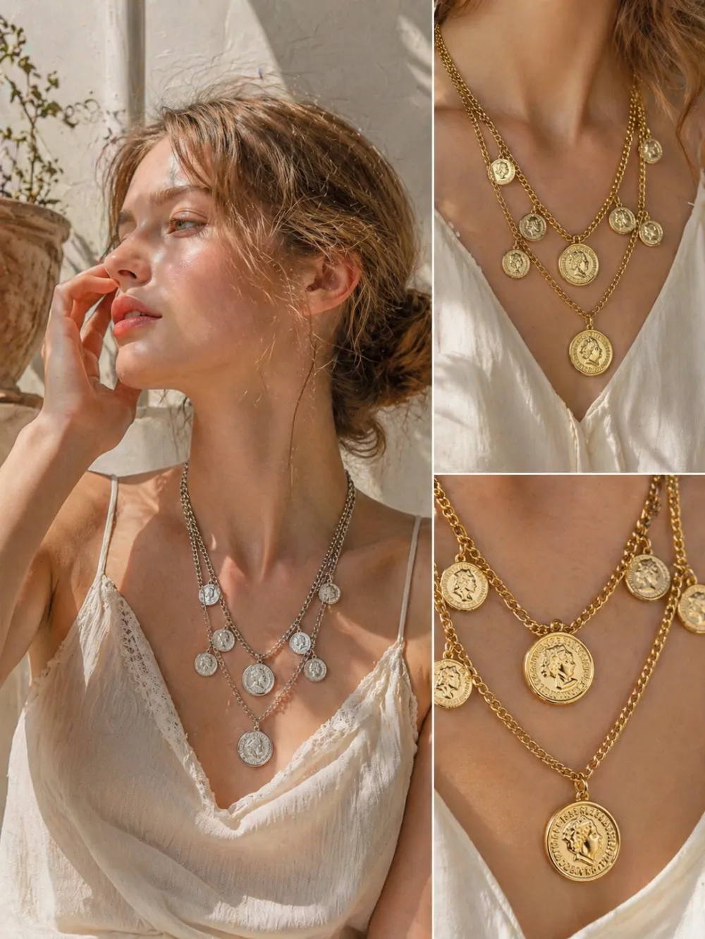 Multifili con medaglia -Collana Multifilo in Metallo - CL-103-AA6839N