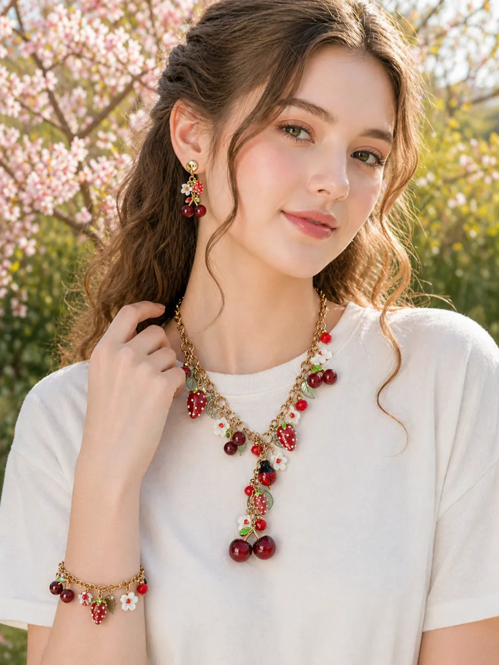 Ciliegia e fragole -Collana Lunga  in Acciaio - CL-732-651