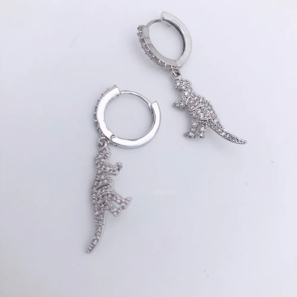 Dinosauro doppio 5759 - Orecchini cerchio zirconia_2