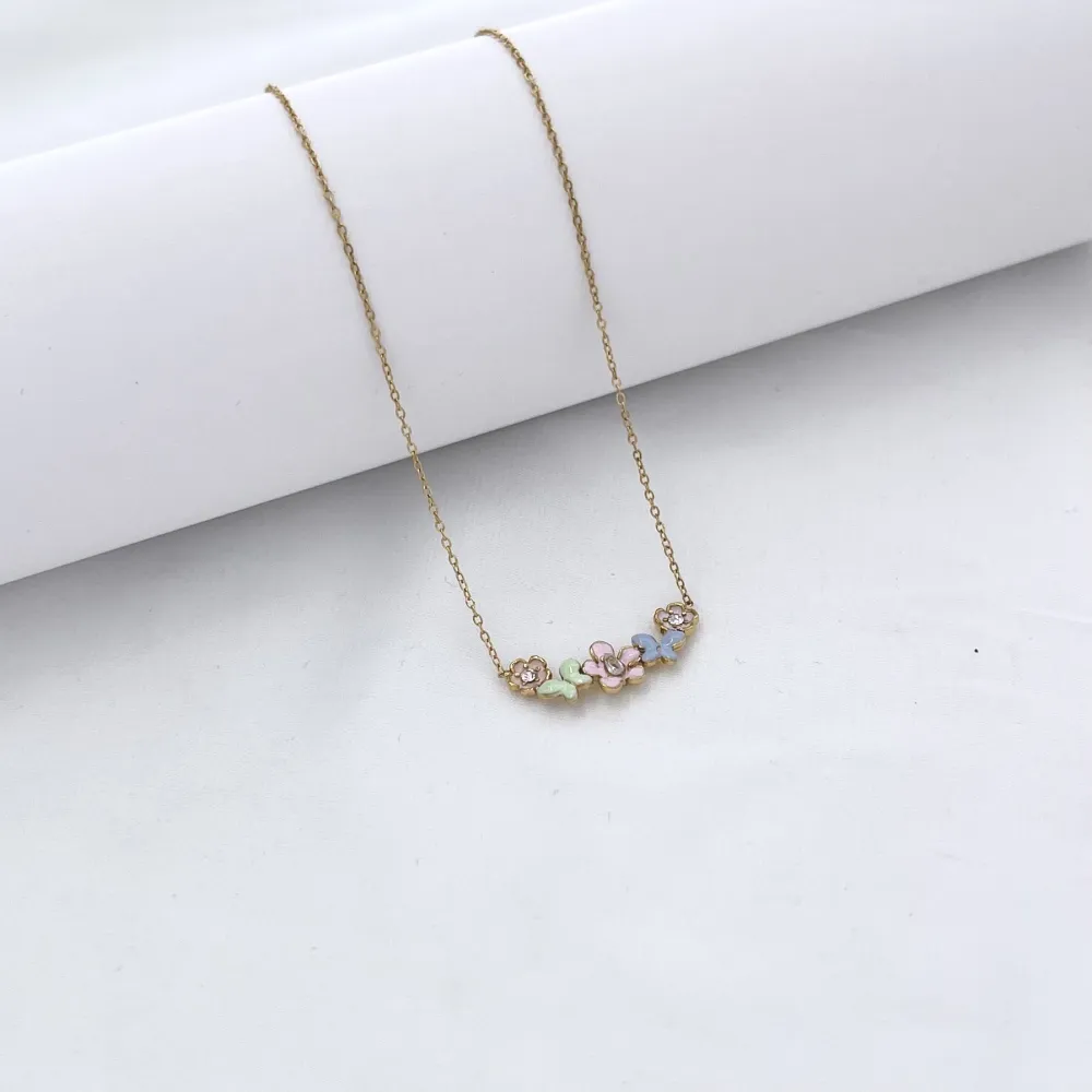 Fiori-Collana Corta in Acciaio - CL-795-10599