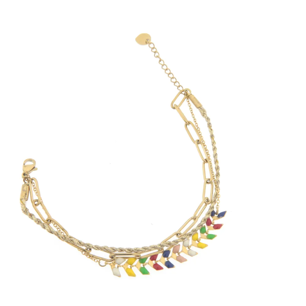 Foglie Smaltato - Bracciale Doppia Catena_Oro Giallo_1