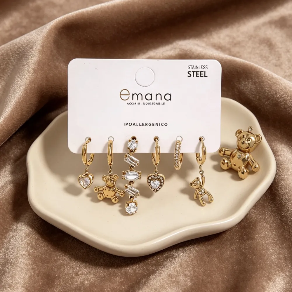 Cuore, oreste ti, prisma pendente - Set Orecchini 6 Pz - OR-103-AA7034E