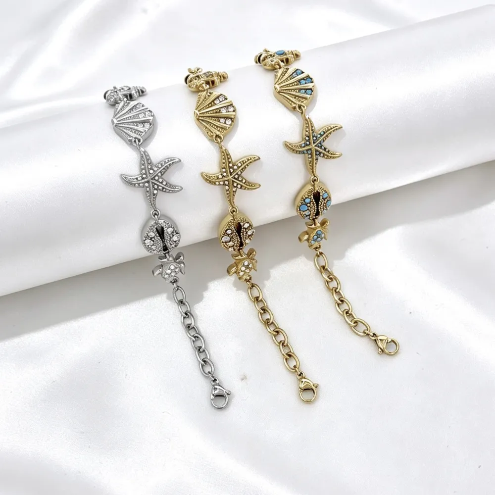 Conchiglia, stella marina, aragosta - Bracciale in acciaio - BR-795-15226
