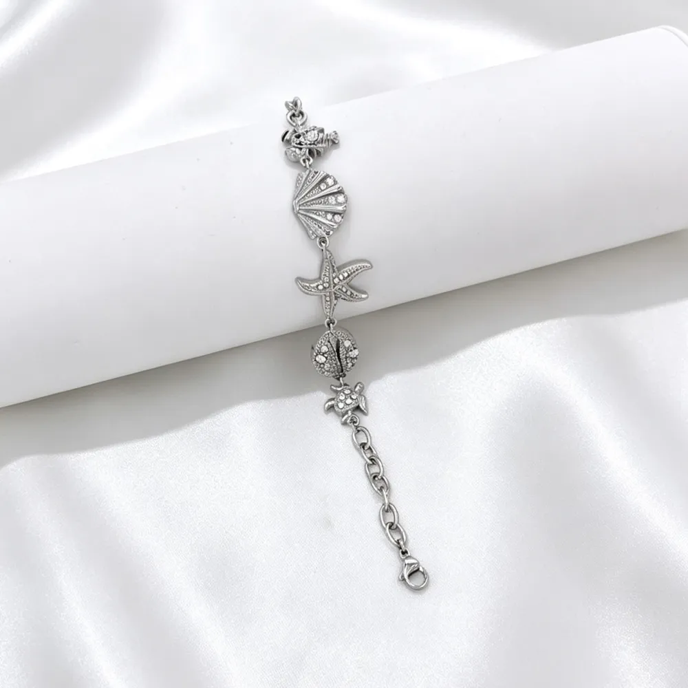 Conchiglia, stella marina, aragosta - Bracciale in acciaio - BR-795-15226