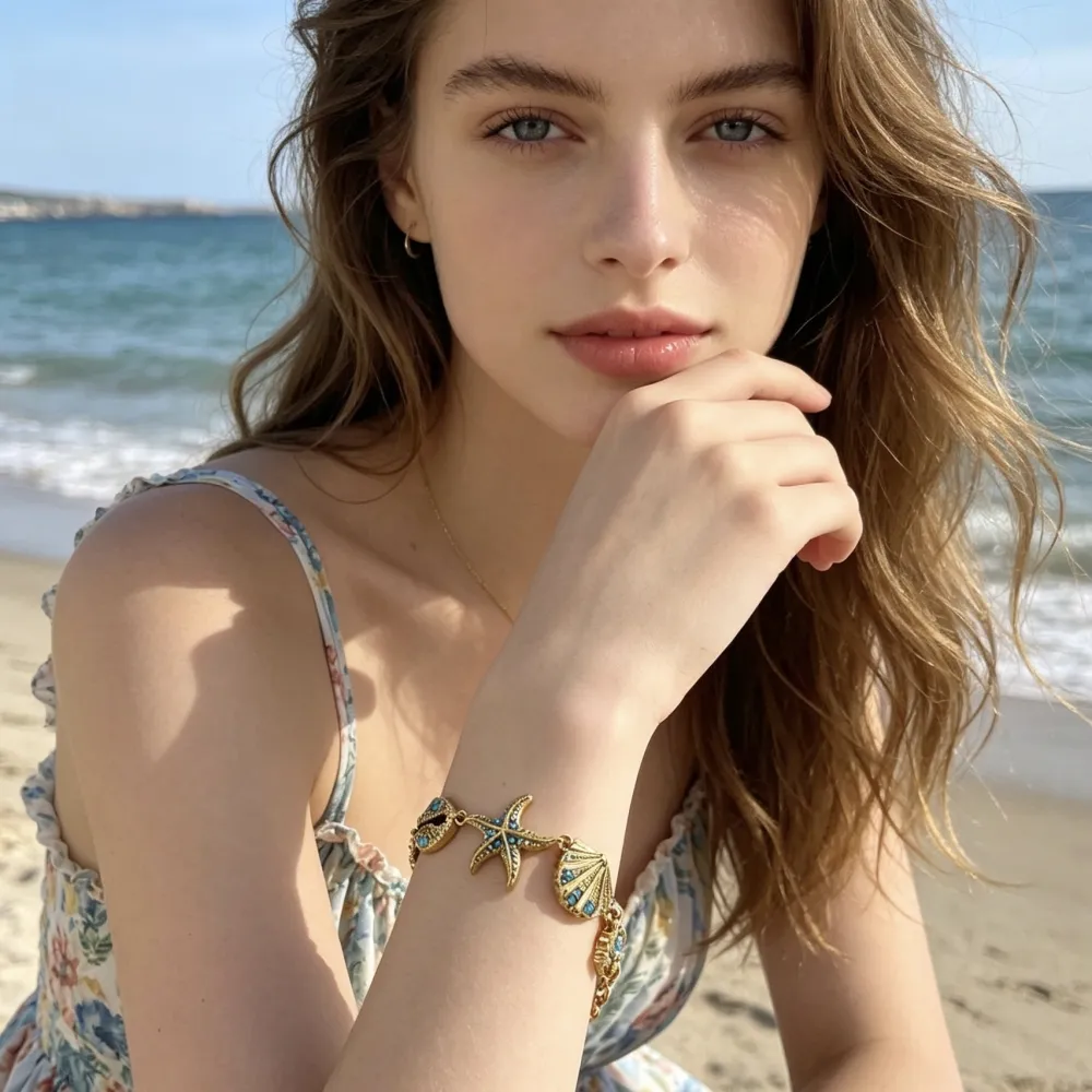 Conchiglia, stella marina, aragosta - Bracciale in acciaio - BR-795-15226