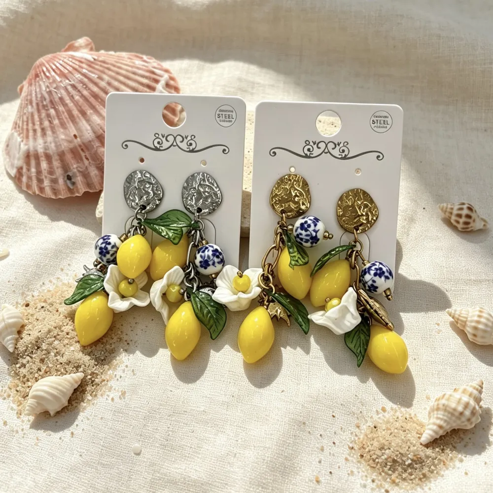 Limone Fiore Ceramica-Orecchini in Acciaio - OR-732-637