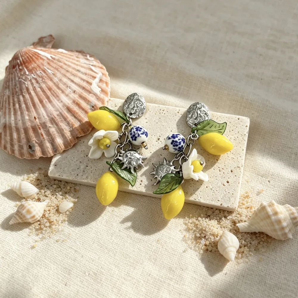 Limone Fiore Ceramica-Orecchini in Acciaio - OR-732-637