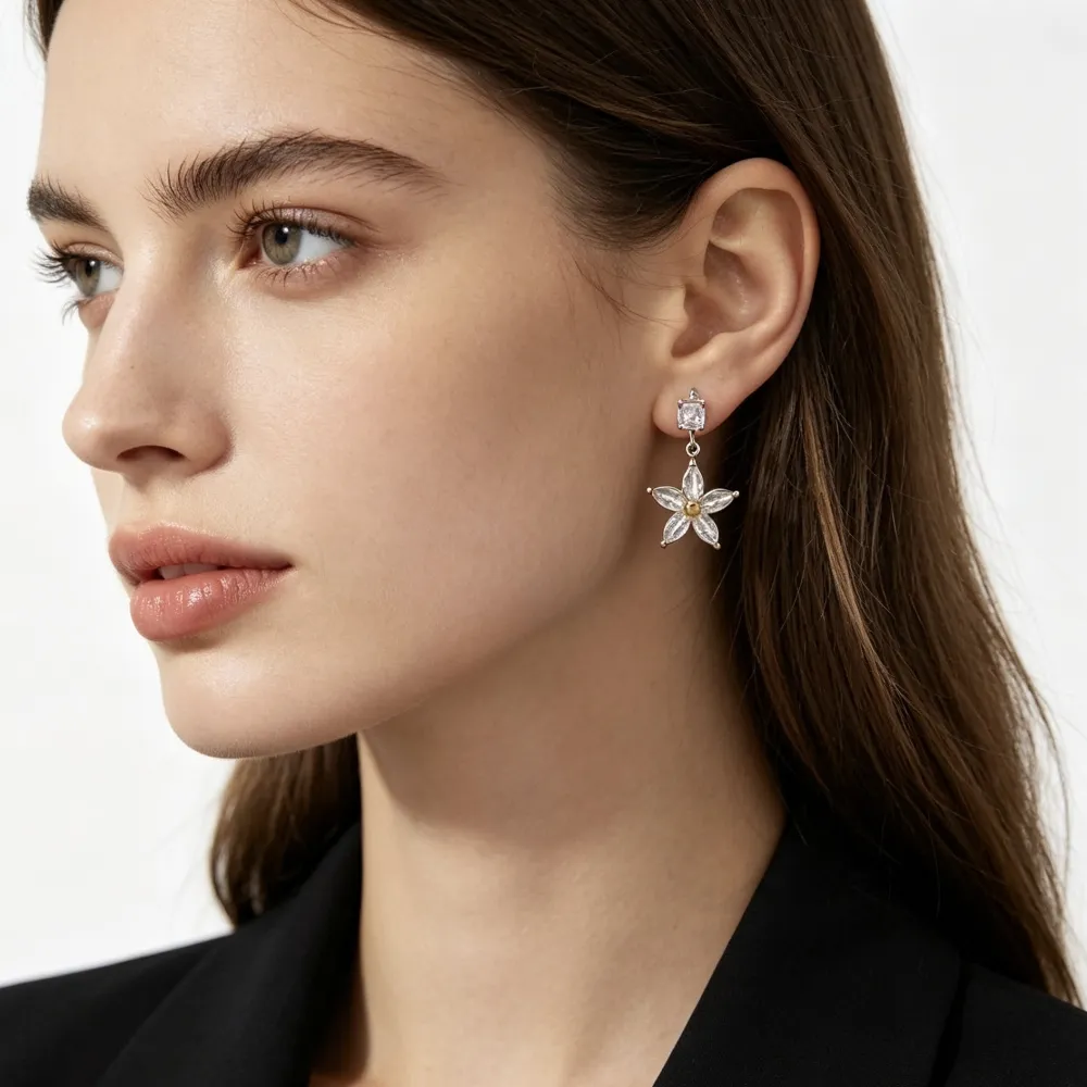 Fiore pendente -Orecchini in Acciaio - OR-103-AA7072E