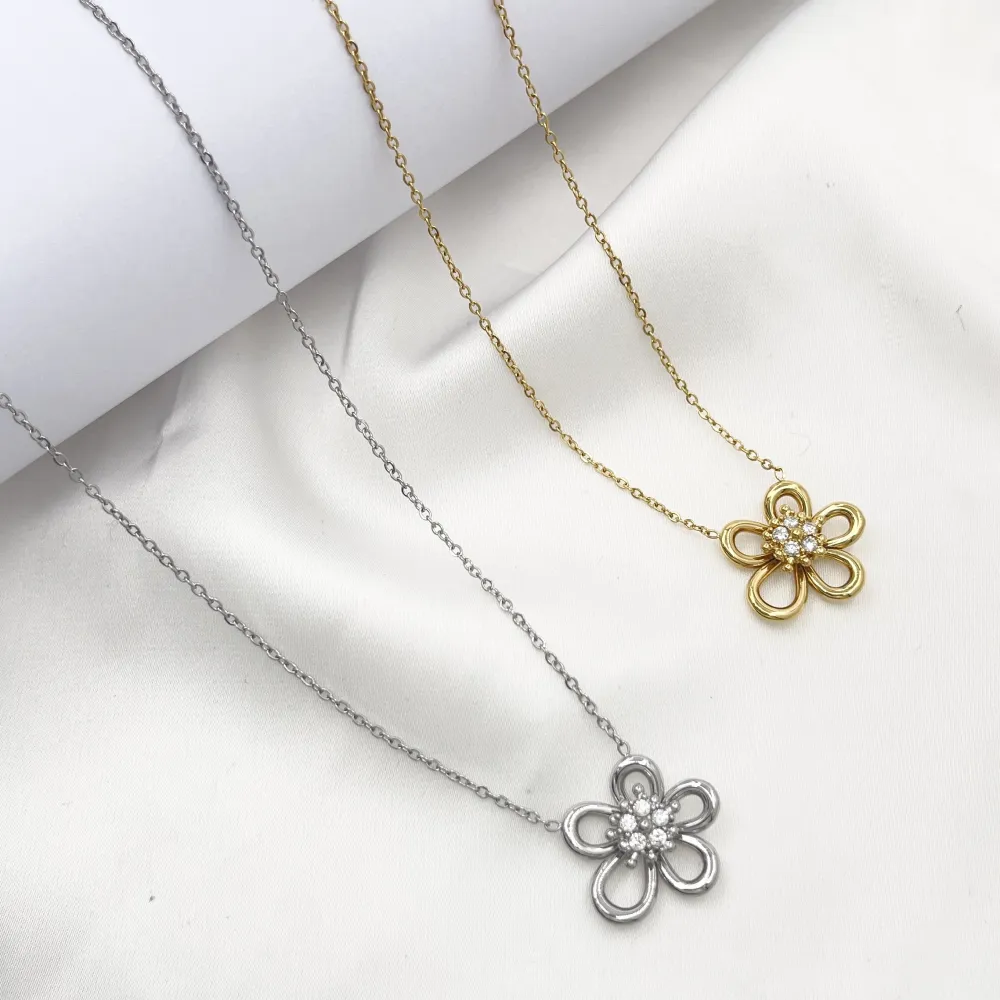 Fiore-Collana Corta in Acciaio - CL-103-6836N