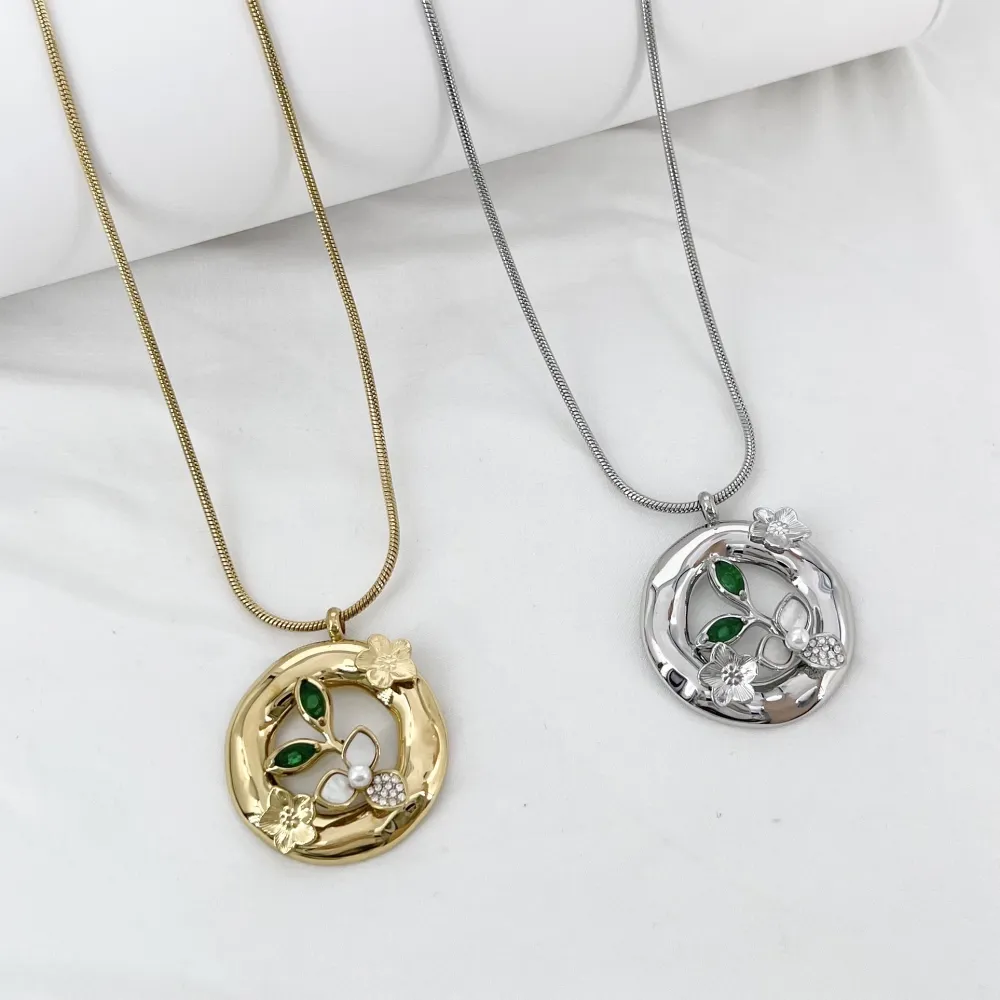 Cerchio con Fiore-Collana Lunga in Acciaio - CL-795-10545