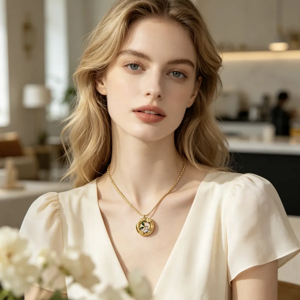 Cerchio con Fiore-Collana Lunga in Acciaio - CL-795-10545