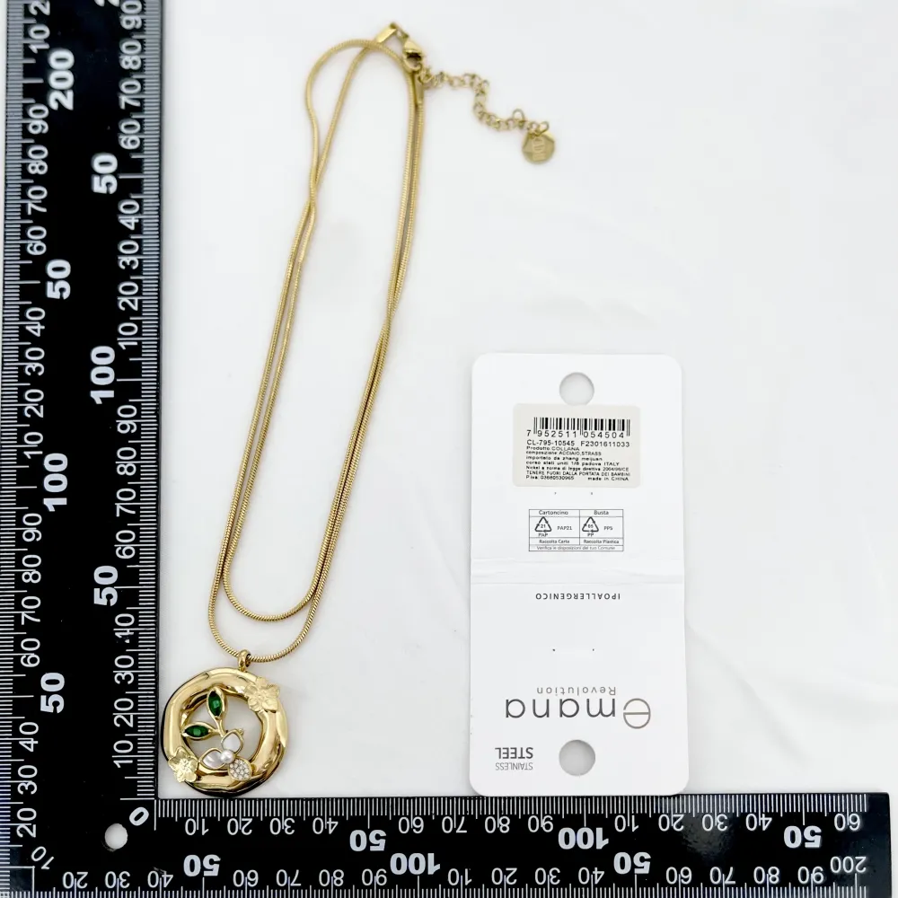 Cerchio con Fiore-Collana Lunga in Acciaio - CL-795-10545