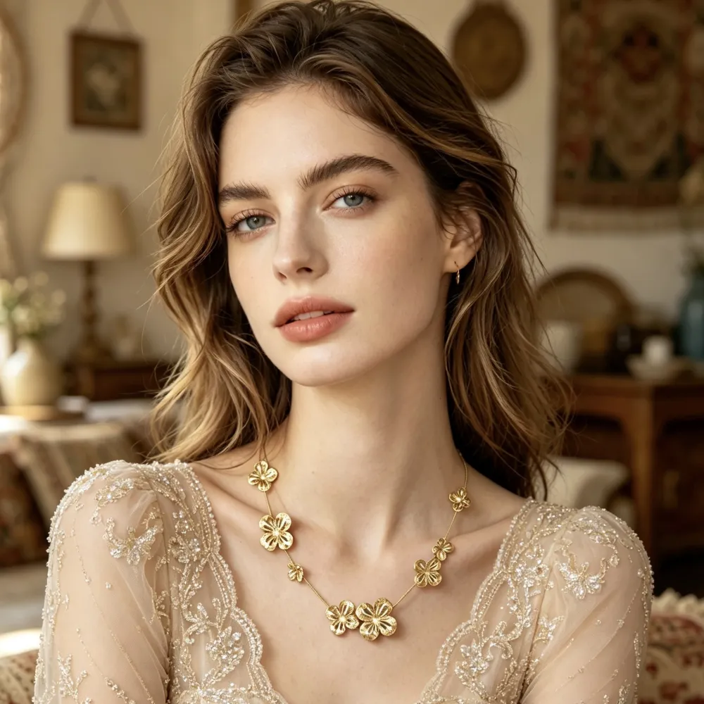 Fiore-Collana Corta in Acciaio - CL-795-10535
