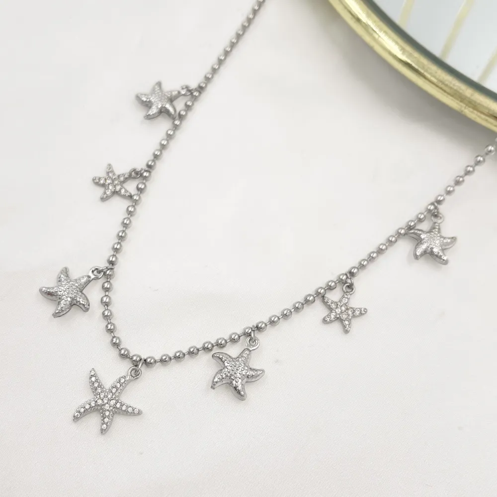 Stelle marine pendenti-Collana Corta in Acciaio - CAC-103-AA5530N